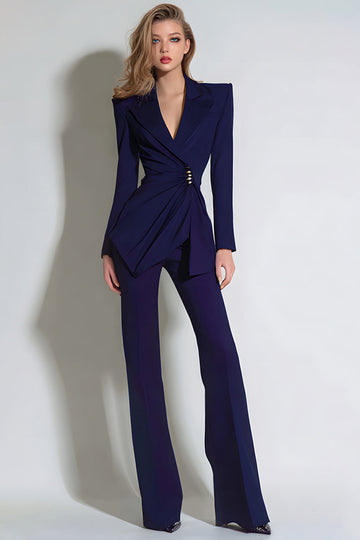 Dark Purple Peak Lapel 2 Piece Business Suits